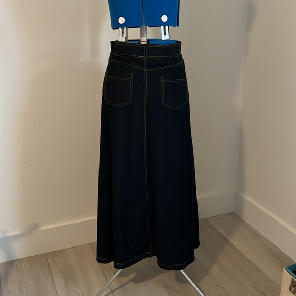 Black knit denim pull on maxi skirt with gold stitching - Picture 2 of 6